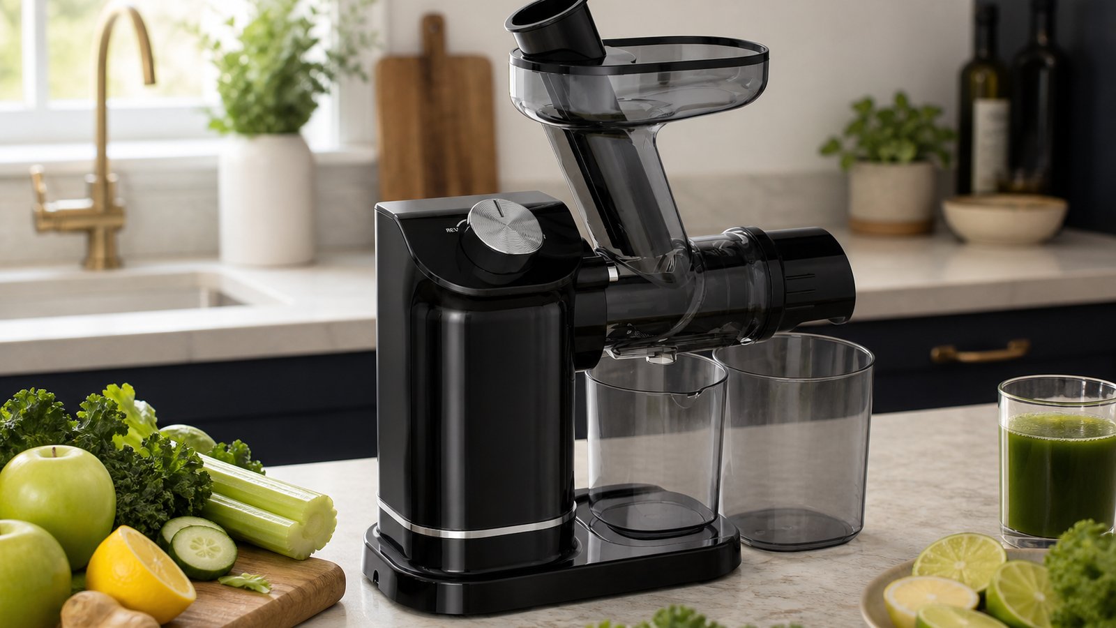 Approachable cold press juicer ready for a first green juice